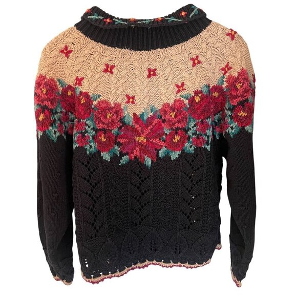 Vintage Northern Isles Hand Knit Cardigan Sweater Size L 90s Cottagecore Floral - Picture 2 of 11